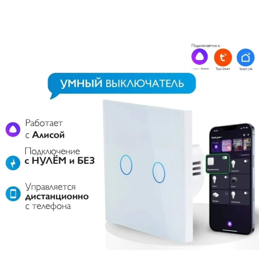 Умный сенсорный выключатель, Zigbee (двухклавишный) title