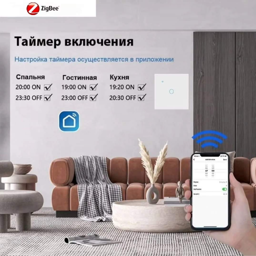 Умный сенсорный выключатель, Zigbee (двухклавишный) view-2