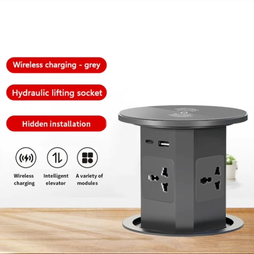 Настольный блок с розетками и беспроводной зарядкой выдвижной встраиваемый с USB и Type C view-2
