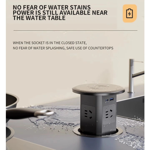 Настольный блок с розетками и беспроводной зарядкой выдвижной встраиваемый с USB и Type C view-4