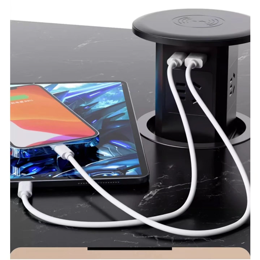 Настольный блок с розетками и беспроводной зарядкой выдвижной встраиваемый с USB и Type C view-6