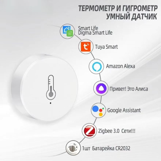 Умный беспроводной датчик температуры и влажности, Zigbee (круглый) title