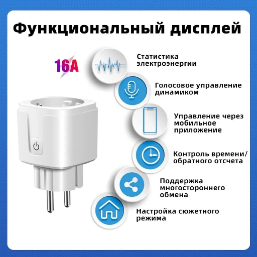 Умная розетка с голосовым управлением 16А, Wifi view-2