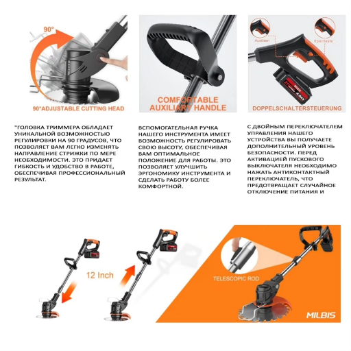 Беспроводной электрический триммер для травы, газонокосилка на аккумуляторе (без колес) view-2